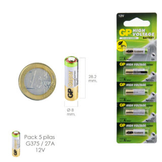 Pila Alcalina G375/ 27A 12 V. Sin Mercurio (Blister 5 Piezas) Pila Alcalina G375/ 27A 12 V. Sin Mercurio (Blister 5 Piezas)